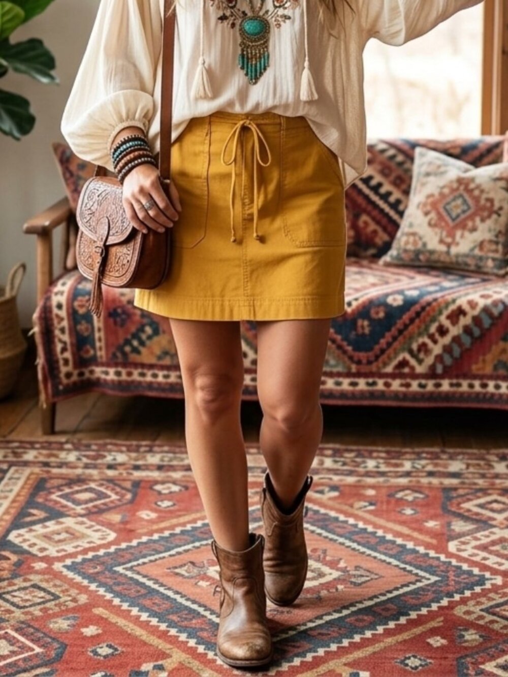 Tiny Mini Skirt Women's Size Large Mustard Gold Anthropologie Bohemian